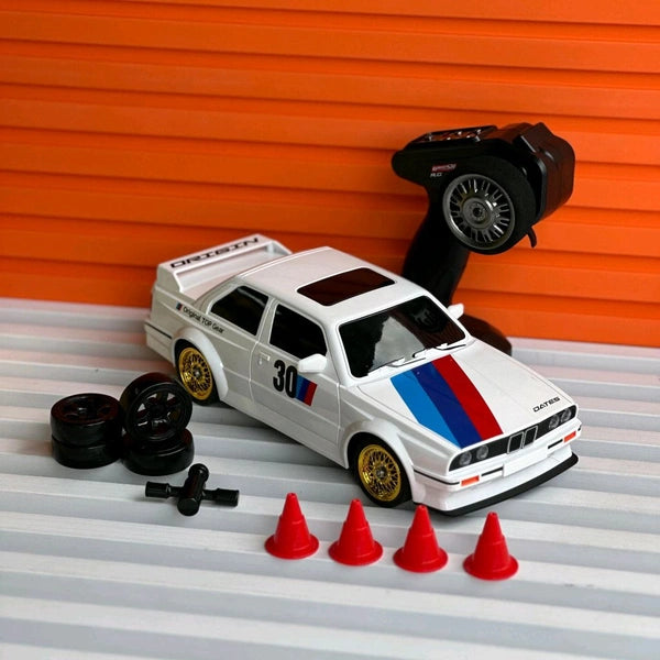 Remote Control Car 2.4GHZ High Speed Racing Car with Drift Tires, Roadblocks And LED Headlights Dual